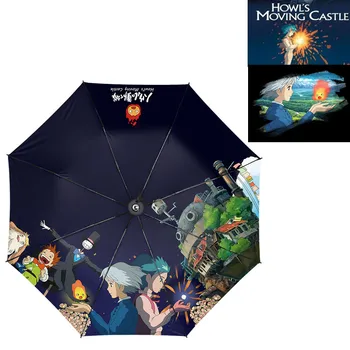 Движущийся замок аниме Хаула, зонтик Тоторо, Трехстворчатый зонтик, Мультяшный Ветрозащитный Складной зонтик от солнца и дождя