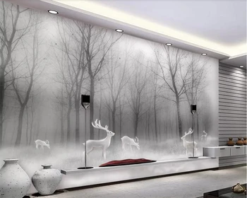 обои на заказ beibehang высококачественные обои с изображением северного лесного лося, абстрактные леса, черно-белый пейзаж, декоративный фон для телевизора, стена