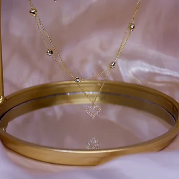 Хрустальное ожерелье с подвеской в виде сердца любви для женщин и девочек, колье-чокер, ожерелье Золотого цвета, Корейская мода, ювелирные изделия, Свадебные подарки