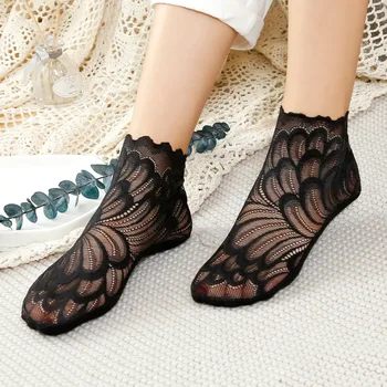 Японские милые женские короткие носки-лодочки с трубочкой, однотонный хлопковый низ, дышащие сетчатые кружевные нескользящие модные женские носки