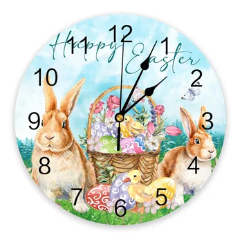 Пасхальный кролик, яйцо, цветок, настенные часы для спальни, Большая Современная кухня, столовая, Круглые настенные часы, Часы для гостиной, Домашний декор