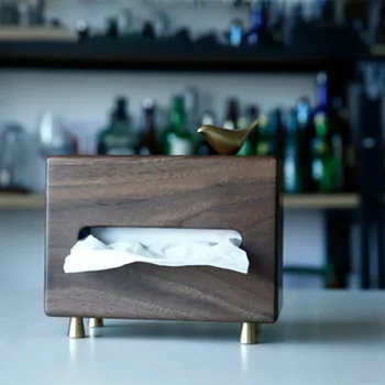 Коробка для салфеток в стиле ретро из черного орехового дерева, латунный держатель для бумаги, съемный Для украшения гостиной, стола для домашнего офиса, трубки для накачивания салфеток