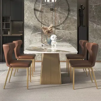 Сочетание обеденного стола и стула Bright Rock Plate Домашний свет Роскошный Современный Простой Новый Прямоугольный обеденный стол высокого класса