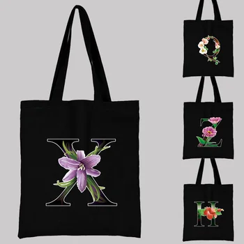 Женская сумка-тоут Холст 2022 Повседневные покупки Цветок Красочный буквенный принт Многоразовый Складной органайзер на плечо