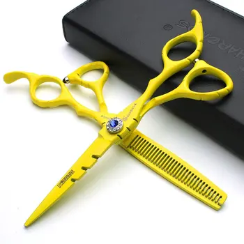 Желтые ножницы Парикмахерские ножницы Sharp 440c Салонная стрижка, редкие волосы 6 дюймов