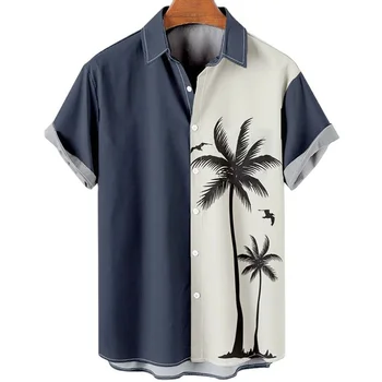 Летний Новый мужской топ 2023, повседневная мода, Гавайское поло с 3D принтом, легкая Свободная рубашка с коротким рукавом из кокосовой пальмы