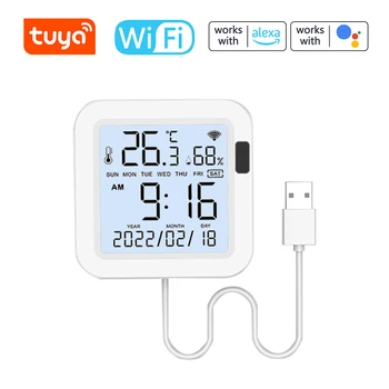 Интеллектуальные источники питания Tuya WiFi USB Датчики температуры влажности Времени Даты недели Интеллектуальный домашний офис Спальня Кухня