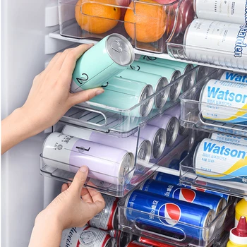 Холодильник с диспенсером для банок с газировкой для напитков Органайзер для холодильника Полка для хранения Пива И колы Органайзер для холодильника