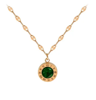 Зеленый кристалл из нержавеющей стали 316L Римские цифры Ожерелье из титановой стали Модные украшения