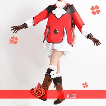 Косплей Костюм Klee для игры Genshin Impact, Униформа, одежда для вечеринки в честь Хэллоуина, Полный комплект, Парики из аниме, женщины