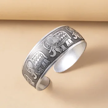 Винтажный Тайский серебряный браслет-манжета в виде слона, Этнические Широкие браслеты с животными для женщин и мужчин, Ювелирные Аксессуары