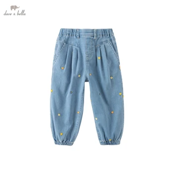 Дэйв Белла 3-11 лет, модные штаны для новорожденных девочек, Весенние Повседневные джинсы, джинсовые синие брюки, Эластичные брюки DB1233777
