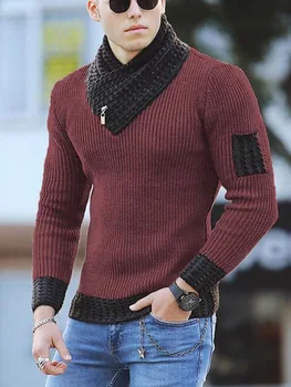 2023 новый европейский и американский мужской повседневный приталенный вязаный пуловер с длинным рукавом, шарф, свитер с воротником, мужская одежда