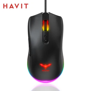 Игровая мышь Havit RGB Проводные Компьютерные Игровые Мыши с 7-цветной подсветкой 6 Кнопок с разрешением до 6400 точек на дюйм Компьютерные USB-мыши Черный MS732