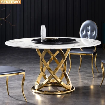 Роскошный дизайнерский обеденный стол из мраморной плиты с обеденным столом на 4 6 стульев mesa de jantar tische marbre Основание из нержавеющей стали и золота