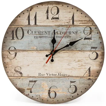 Домашние 12-дюймовые бесшумные Старинные деревянные круглые настенные часы С арабскими цифрами Винтажный деревенский шикарный декор Механические настенные часы в гостиной