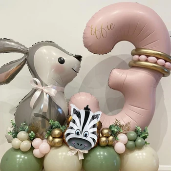40-дюймовое Милое животное Кролик Лошадь Карамельного цвета, металлические Латексные шары для тематической вечеринки, 1-9-е Детские Украшения для душа, Воздушный шар