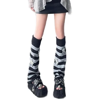 Женские леггинсы, носки, широкие рукава в полоску с блестками и звездами, рукава для ботинок для уличной одежды y2k Millennial Spice, вязаные носки для телят