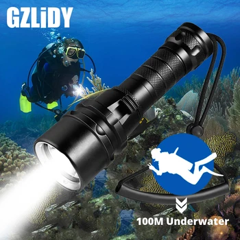 Мощный светодиодный фонарик для дайвинга Super Bright T6 / L2 Профессиональный подводный фонарь с рейтингом водонепроницаемости IP68, работающий от аккумулятора 18650