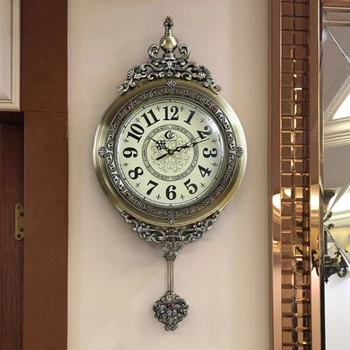 Антикварные настенные часы в европейском стиле, настенные часы для гостиной, домашние качели, настенные часы современного дизайна, металлические Бесшумные часы, украшение для дома