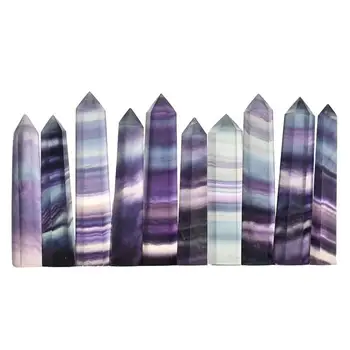 Натуральный кристалл флюорита, Разноцветный Полосатый Флюорит, 4565 см, Кварцевый кристалл, Камень для точечного исцеления, Шестиугольная Палочка Stone40