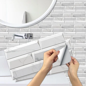 Водонепроницаемый Самоклеящийся Съемный 3D DIY Современный стикер на стену из Серовато-белой мраморной плитки для ванной Комнаты, Кухонного шкафа, домашнего декора