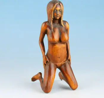 Коллекционная ручная статуэтка красавицы ручной работы из японского редкого самшита нэцкэ