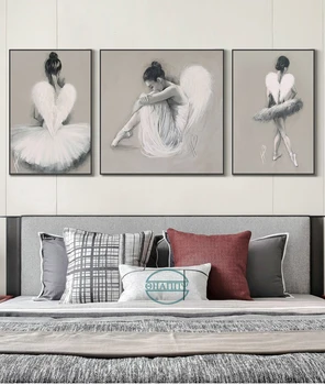 Балерина с оперенными крыльями Настенное искусство Холст Картина Скандинавские настенные панно для декора гостиной без рамы