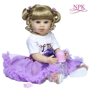 Кукла bebe 55 см, возрожденная малышка, кукла для девочки в фиолетовом платье, мягкая силиконовая игрушка для ванны во все тело, подарок на день рождения для детей