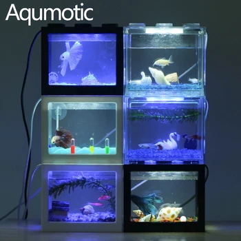 Aqumotic Mini Water World Light Аквариум Для Рыб DIY Небольшой Микро-Пейзаж Декор Детской Комнаты Черепаший Дом Декоративная Банка Ночь