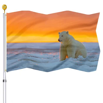 Флаг белого медведя Флаги природы Диких арктических животных Знамя Заката с латунными люверсами Флаг с двойной прошивкой Внутреннее и наружное Украшение