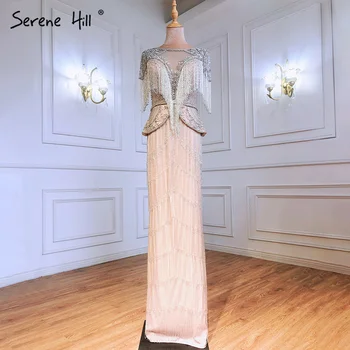 Вечерние платья Serene Hill Silver с рукавами-капельками телесного цвета, вышитые бисером русалки 2023, роскошные, элегантные для женской вечеринки LA71296