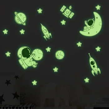 Светящиеся наклейки Луна Звезды Космические астронавты Мультфильм Украшение детской комнаты Декор стен Наклейки на стены для детских комнат