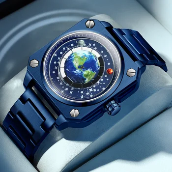 Мужские кварцевые часы Blue Earth Watch с креативным дизайном 