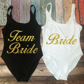 Купальники Bride Squad Для женщин, цельный купальник Team Bride, купальник с золотым принтом, Монокини, боди, Мальчишник