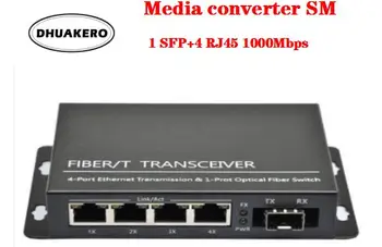 бесплатная доставка AB285 Приемопередатчик оптоволоконного медиаконвертера SM 10/100 М/1000 М 1 SFP + 4 RJ45