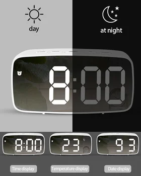 Зеркальный будильник с крупным шрифтом со светодиодной подсветкой, многофункциональные декоративные настольные электронные часы, Подключаемый к батарее будильник двойного назначения