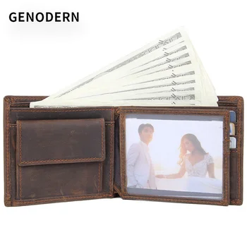 Короткий мужской кошелек GENODERN из винтажной натуральной кожи с несколькими отделениями для карт