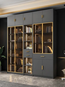 Легкий роскошный стеклянный книжный шкаф простой современный книжный шкаф с дверцей напольный шкаф