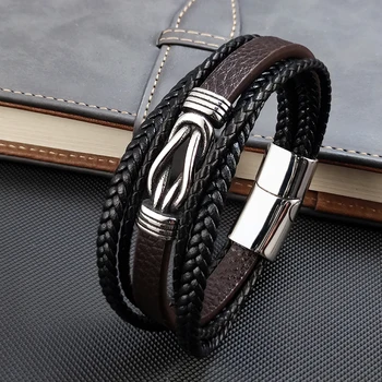 Мужской браслет MingAo в новом стиле с бусинами из нержавеющей стали, плетеные кожаные браслеты в стиле панк, ювелирные изделия для мужчин 2023, подарок-сюрприз