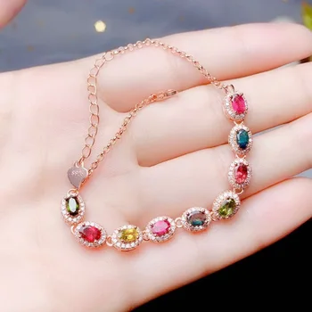 Оптовая продажа новых семицветных браслетов с имитацией карамельного цвета с турмалином, женских браслетов из розового золота
