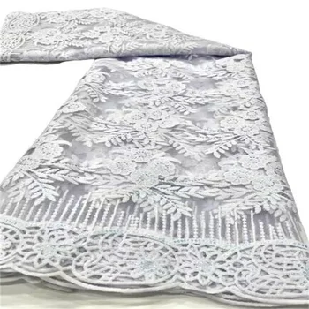 5 Ярдов Африканского кружева с блестками Французского тюля Белая Высококачественная Нигерийская вышивка Аппликация Сетчатая ткань для пошива платья