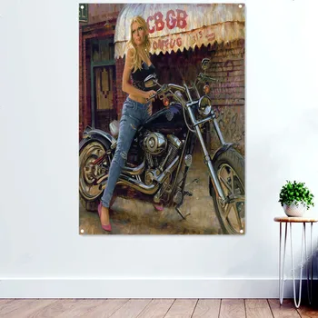 Женский плакат мотоциклиста, художественная роспись, декор стен, Гобелен, баннер, настенный флаг, Отличный подарок для любителей мотоциклов