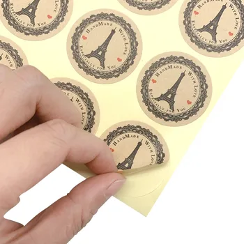 100 шт. /лот, круглые наклейки с печатью ручной работы с дизайном Башни любви, Клейкая наклейка с крафт-этикеткой, наклейка с крафт-печатью
