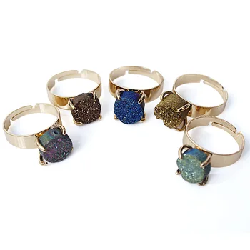 Модное простое натуральное круглое кольцо с кристаллами, покрытое цветным кольцом из голого камня, Открытое Регулируемое кольцо на кулак для женщин