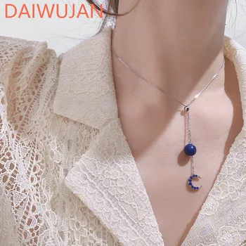 Модное Посеребренное ожерелье с подвеской из голубого хрусталя в форме Луны для женщин, Темпераментное Колье с камнем, Ювелирные Изделия, Регулируемые Свадебные