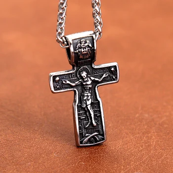 Винтажное ожерелье с крестом Иисуса для мужчин, панковское ожерелье с распятием Иисуса из нержавеющей стали, Женский религиозный христианский ювелирный подарок
