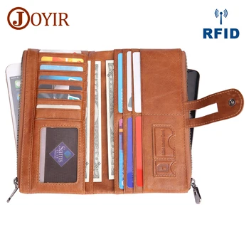 JOYIR RFID Блокирующий мужской длинный кошелек из натуральной воловьей кожи, держатель для карт, кошелек для монет, двойные чековые книжки, кошельки для мужчин и женщин