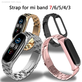 Металлический Стальной браслет на запястье для Xiaomi Mi band 7 6 5, роскошный модный ремешок для mi band 3 4, Сменный браслет для часов, безвинтовой