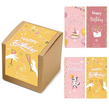 50 Шт 25 листов 5 *10 см Розово-желтые Наклейки с Днем рождения, уплотнительные этикетки для подарочной коробки, украшения упаковки, вечеринки, малого бизнеса